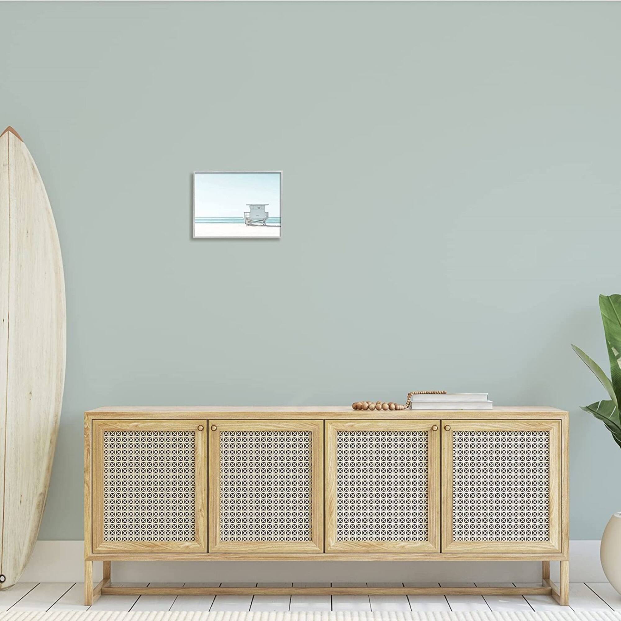 Stupell Industries Sun Bleached Blue Coast Lifeguard Shelter Summer Photography Framed Wall Art